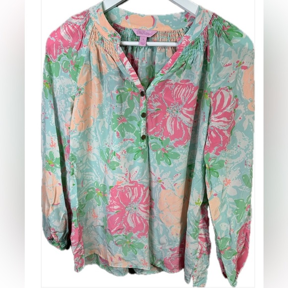 Lilly Pulitzer Elsa Blouse in Poolside Blue Beach Walk Size Small - Picture 4 of 9
